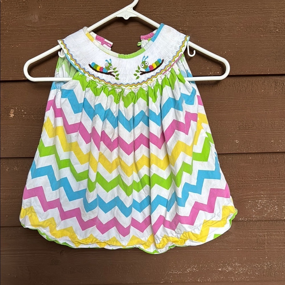 Calico Fine Children’s Clothes Caterpillar Chevron Dress size 12M